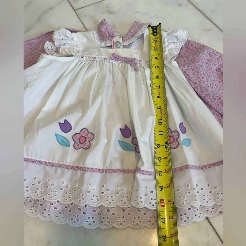 Vintage 2-piece floral pink and white apron girls dress size 4 toddler EUC